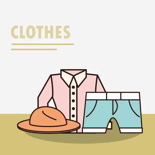 Homens roupas moda acessório camisa chapéu e shorts linha e ícone de preenchimento — Vetor de Stock