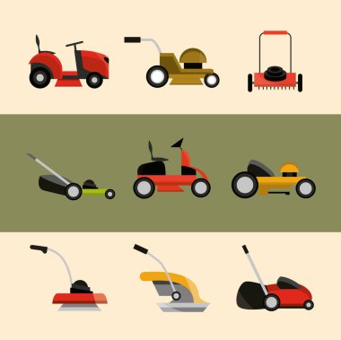 çeşitli çim biçme makineleri ekipman simgeleri