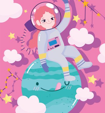 Kız astronot Gezegen uzay macera galaksisini keşfediyor.