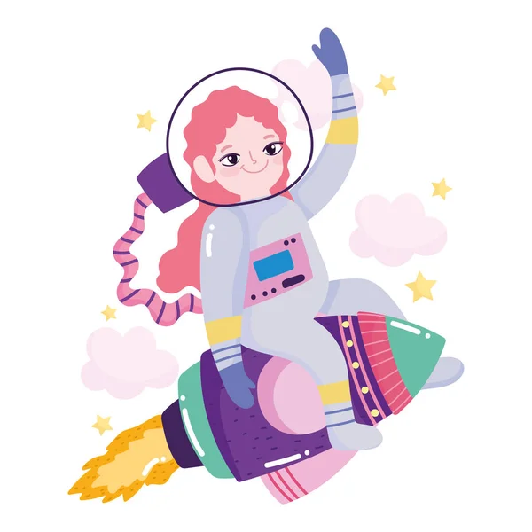 Espace aventure dessin animé astronaute fille fusée — Image vectorielle