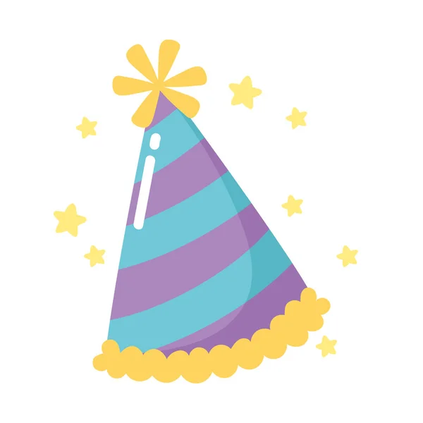 Happy birthday striped party hat celebration cartoon — Stockový vektor