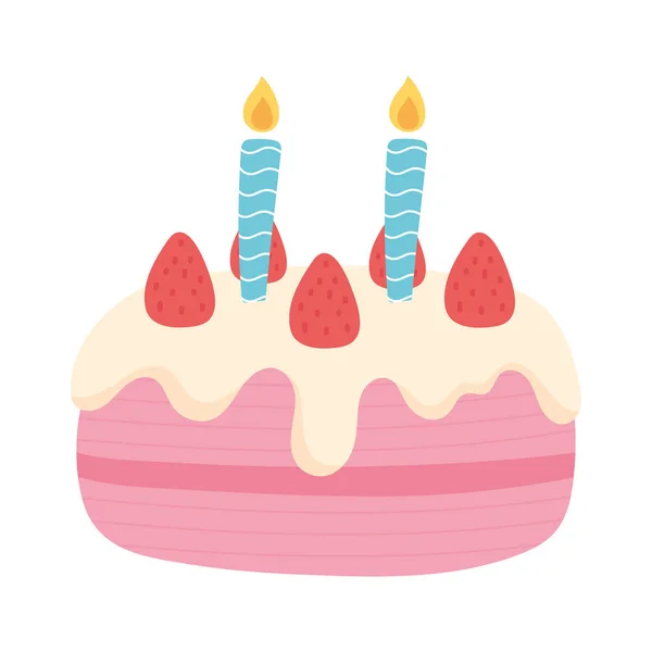 З днем народження торт зі свічками та фруктами святкування вечірка мультфільм — стоковий вектор
