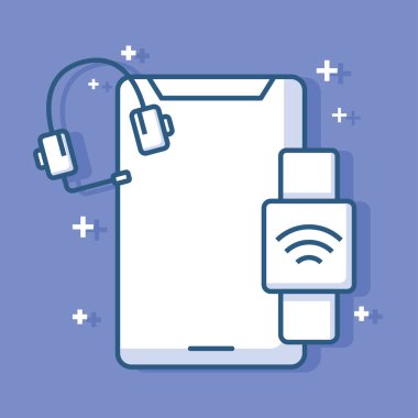 akıllı telefon kulaklığı ve akıllı saat aygıtları teknoloji çizgisi biçimi