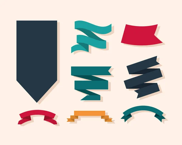 Set di nastri decorazione ornamento layout icone — Vettoriale Stock