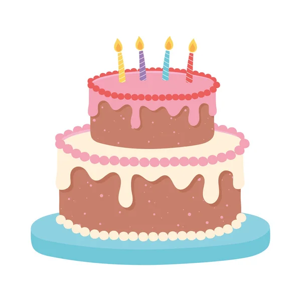 Щасливий день народження солодкий торт зі свічками святкування вечірка мультфільм — стоковий вектор