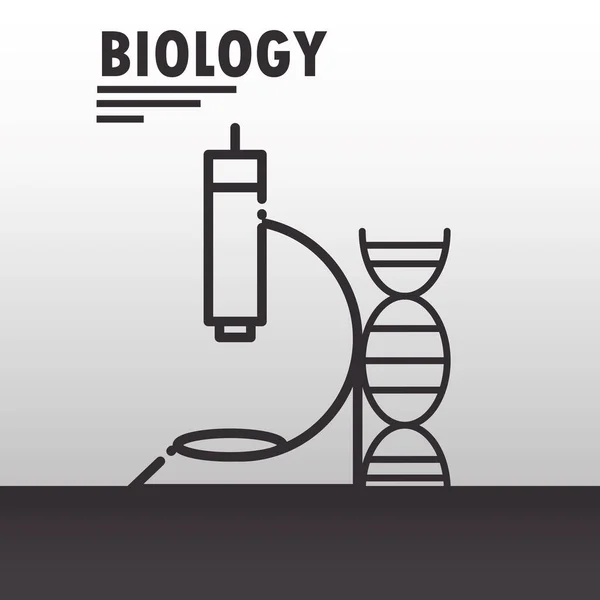 Biologia microscópio e dna molécula ciência linha ícone estilo — Vetor de Stock