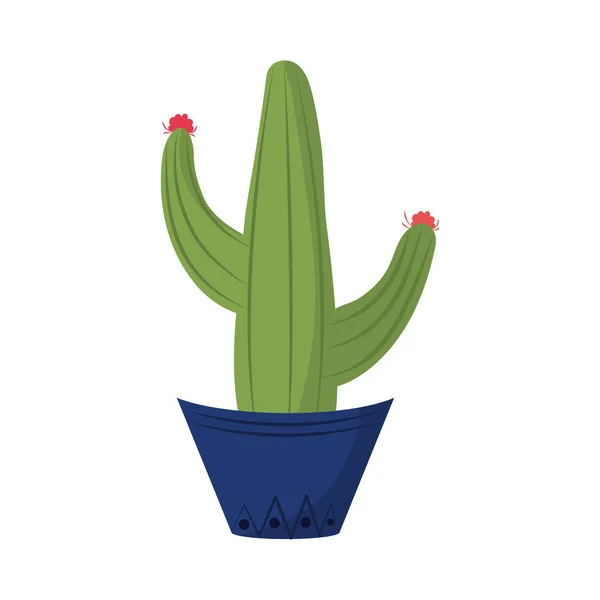 Cactus en maceta decoración de plantas jardinería icono aislado — Vector de stock