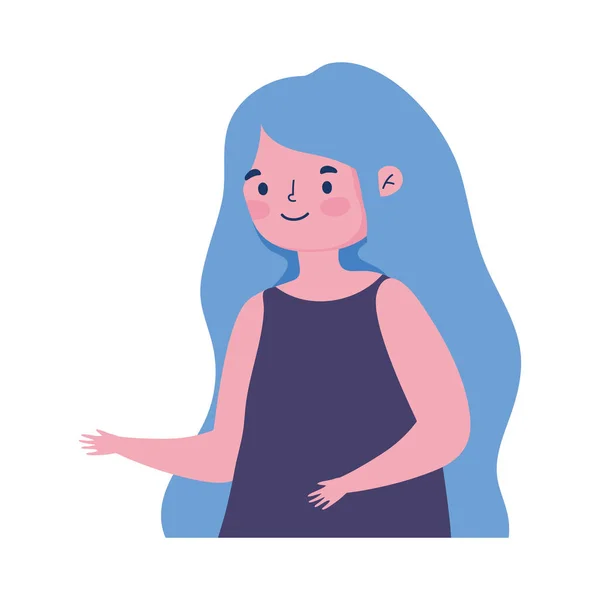 Porträt Mädchen blaues Haar Karikatur isoliert weißen Hintergrund — Stockvektor
