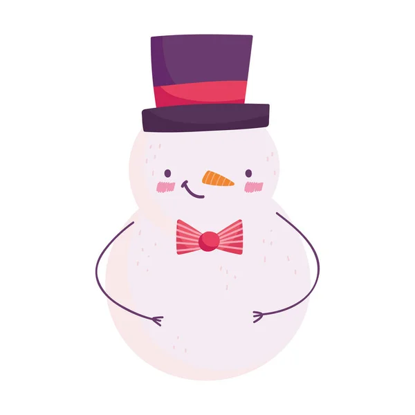 Feliz Navidad, muñeco de nieve con el icono de celebración del sombrero de aislamiento — Archivo Imágenes Vectoriales