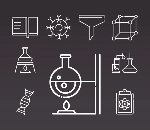 Біологічна наука елемент лінія піктограми набір стиль чорний фон — стоковий вектор