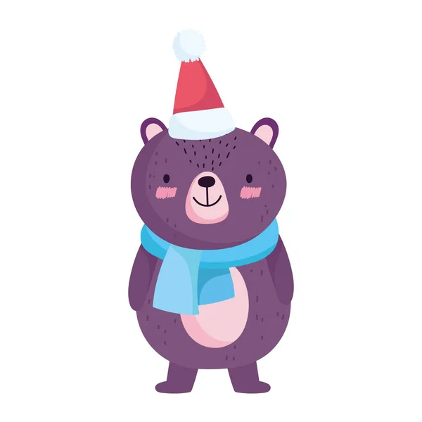 Счастливого Рождества, милый медведь в шляпе и шарфе праздник икона изоляции — стоковый вектор