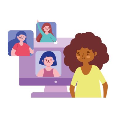Çevrimiçi parti, internet kutlamasıyla bağlantılı insanlar olan kadın