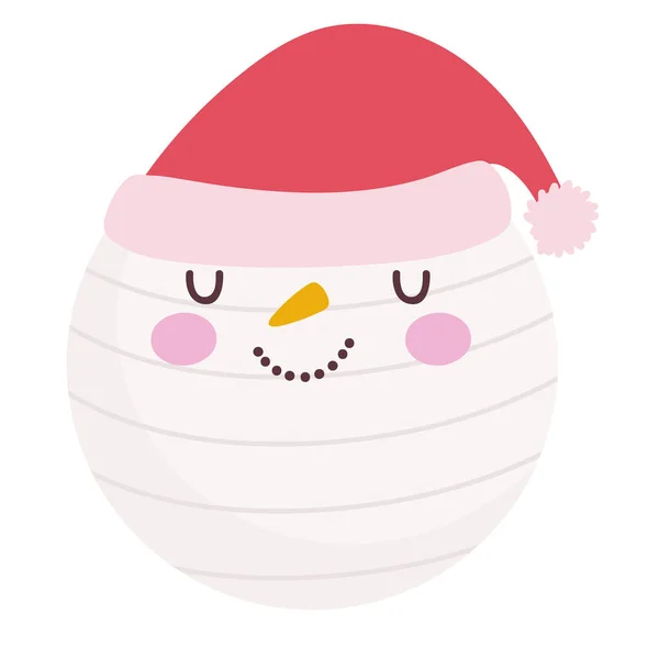 Веселий різдвяний сніговик обличчя мультфільм прикраса святкування іконок дизайн — стоковий вектор