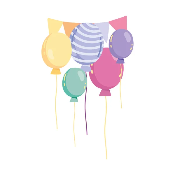 Ballonger vimplar dekoration och fest part isolerad vit bakgrund — Stock vektor