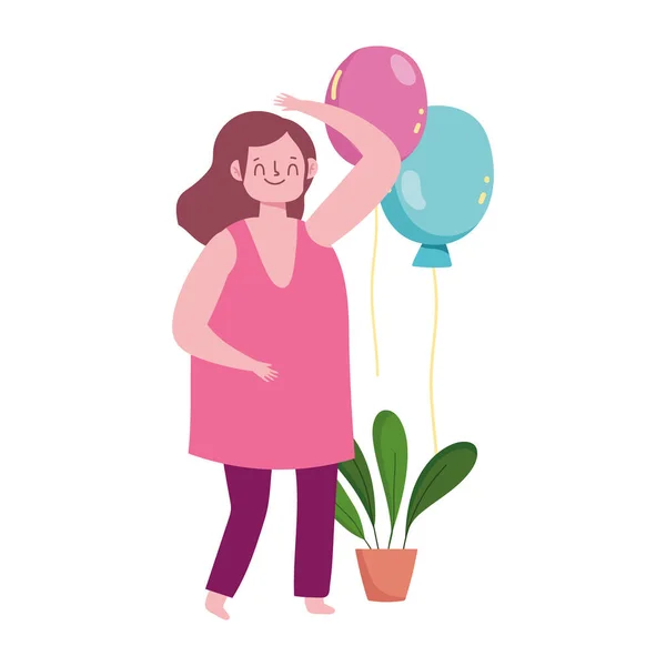 Щаслива дівчина з кульками святкування ізольований білий фон — стоковий вектор