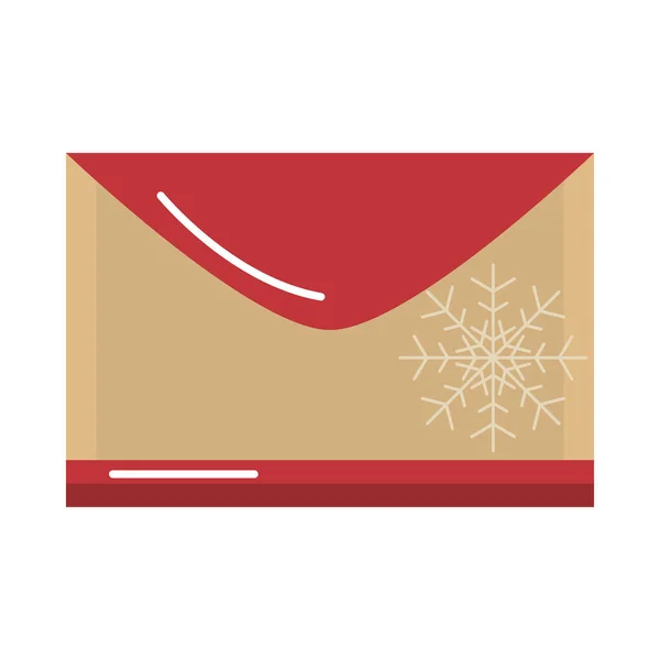 메리 크리스마스, 눈송이 장식이 달린 우편 봉투, 만화의 납작 한 아이콘 — 스톡 벡터
