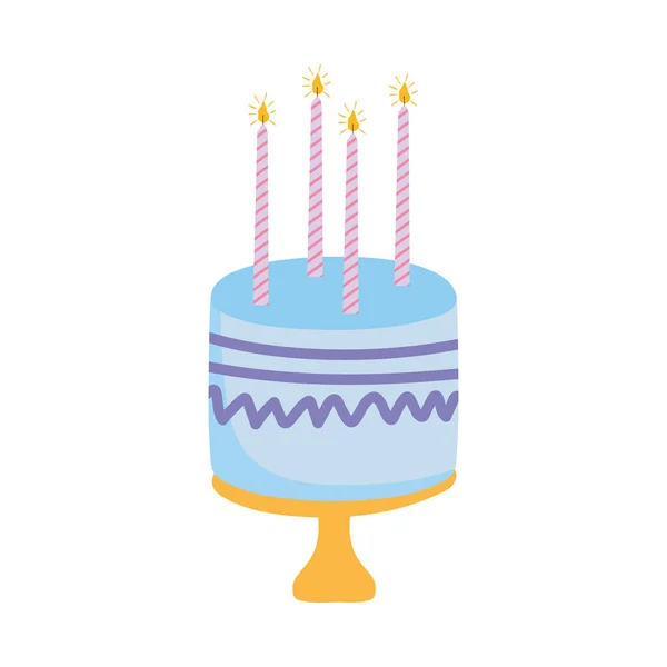 Torta di compleanno con candele celebrazione decorazione sfondo bianco — Vettoriale Stock