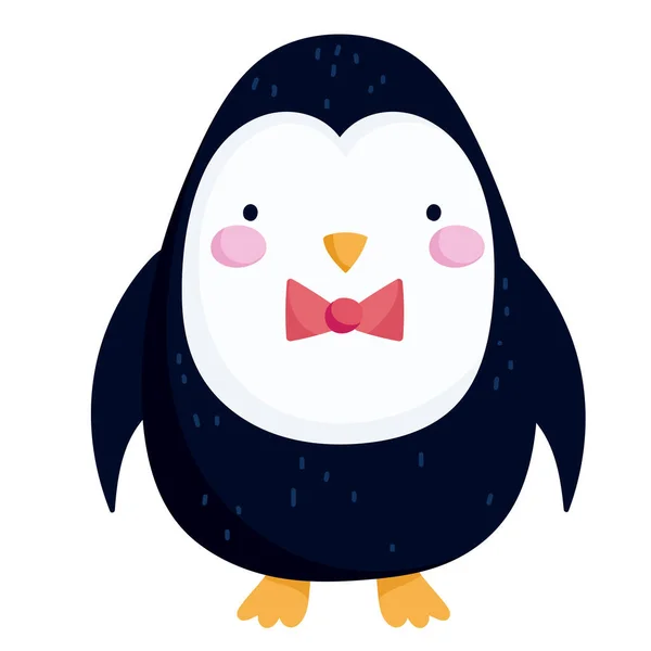 Wesołych Świąt, pingwin z muszką kreskówki uroczystości ikona izolacji — Wektor stockowy