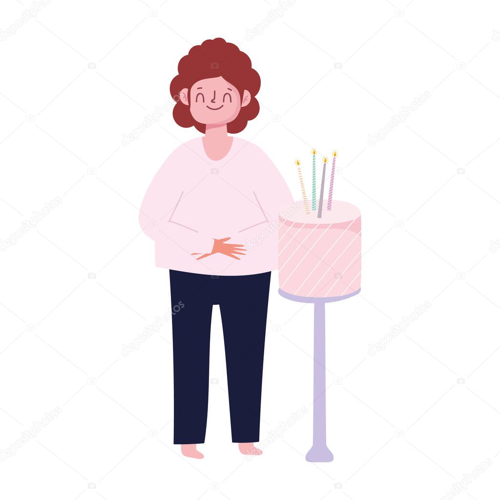 happy man with birthday cake with candles celebration isolated white background