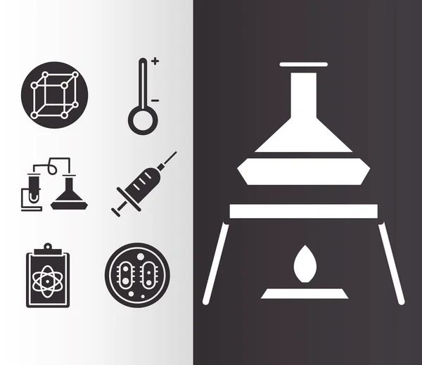 Biología ciencia elemento línea iconos conjunto estilo negro fondo — Vector de stock