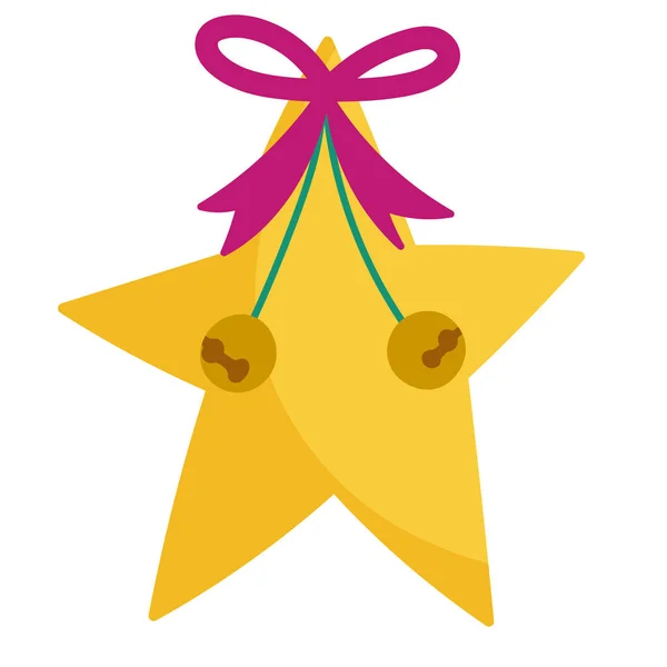 Joyeux noël étoile avec cloches décoration célébration icône conception — Image vectorielle