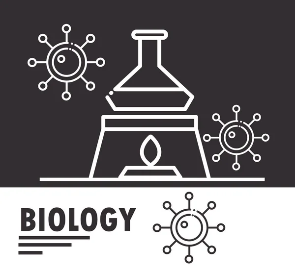 Біологія хімія склянка пальник наука плакат лінія стиль значок — стоковий вектор