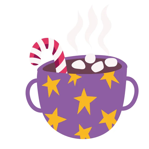 Feliz Natal, xícara de chocolate com decoração marshmallow decoração ícone design — Vetor de Stock