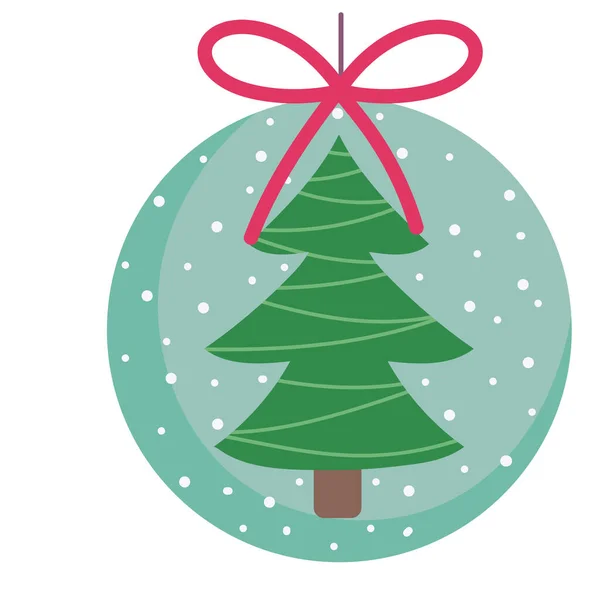 Joyeux noël boule de neige avec décoration d'arbre célébration icône design — Image vectorielle