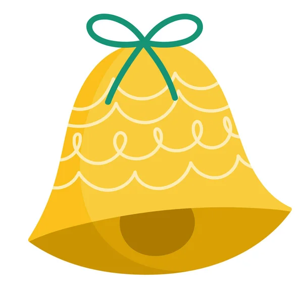 Feliz Navidad campana de oro con arco decoración celebración icono diseño — Vector de stock