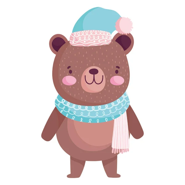 Счастливого Рождества, медвежонок с шарфом праздник икона изоляции — стоковый вектор