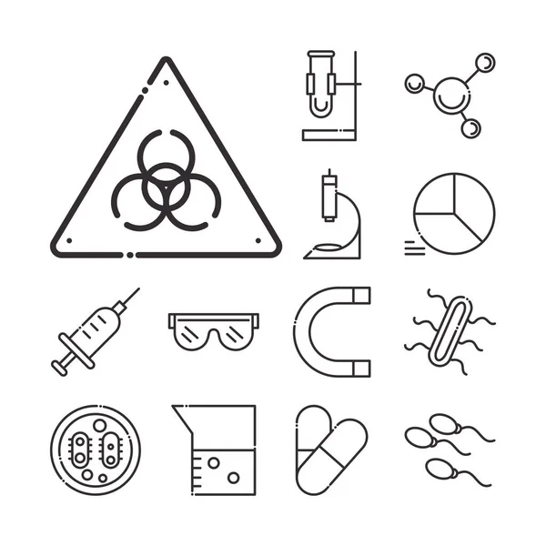 Biology science element line icons set style — Stock Vector