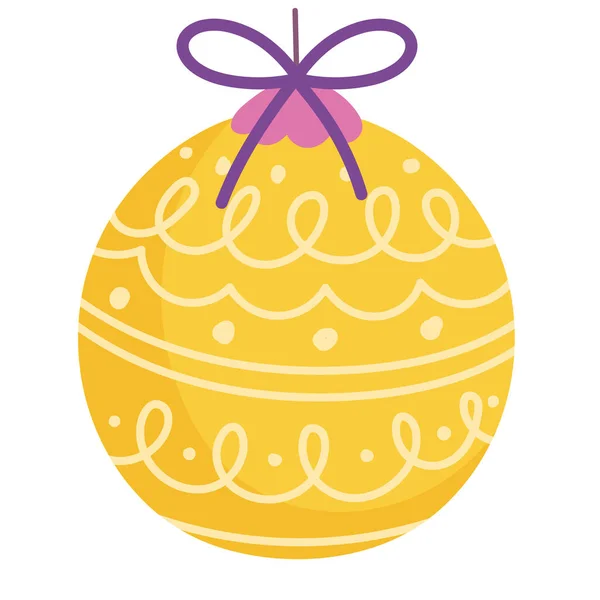 Καλά Χριστούγεννα κίτρινο μπάλα διακόσμηση εορτασμός εικονίδιο σχεδιασμό — Διανυσματικό Αρχείο