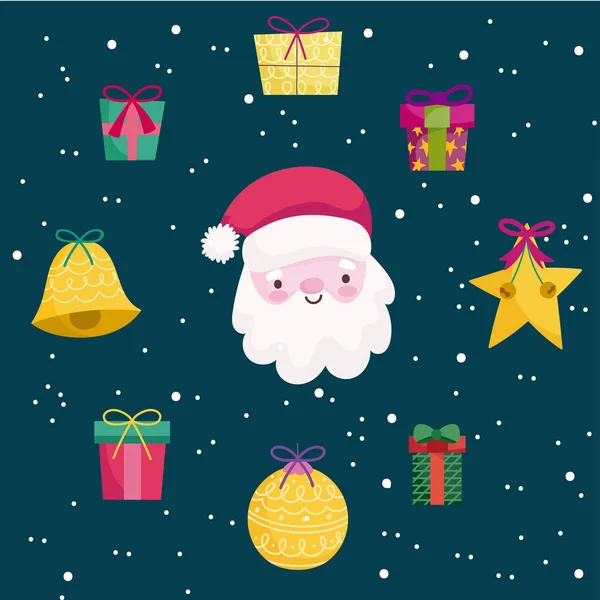 Veselé Vánoce, Santa hvězda dárek koule dekorace ozdoby sezóna ikony — Stockový vektor