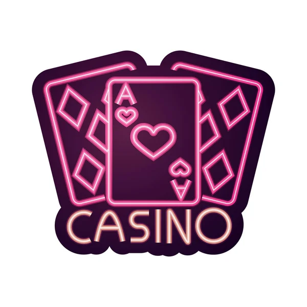 Casino, cartas de poker ases jogos de azar neon sign — Vetor de Stock