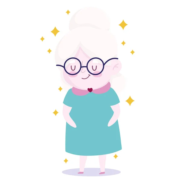 안경의 만화 아이콘을 가진 귀여운 할머니 — 스톡 벡터