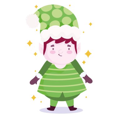 Noktalı şapka süslemesi ve kutlama ikonu ile mutlu noel yardımcıları