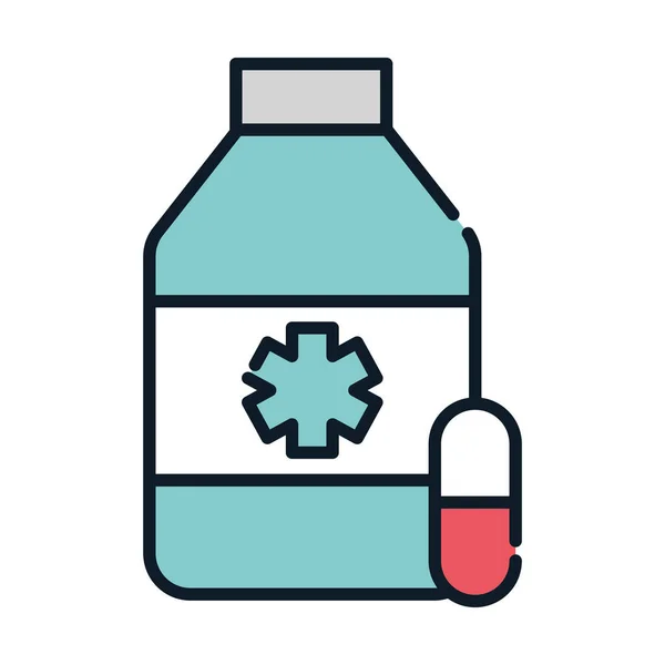 Botol kesehatan dan kapsul obat baris dan mengisi - Stok Vektor