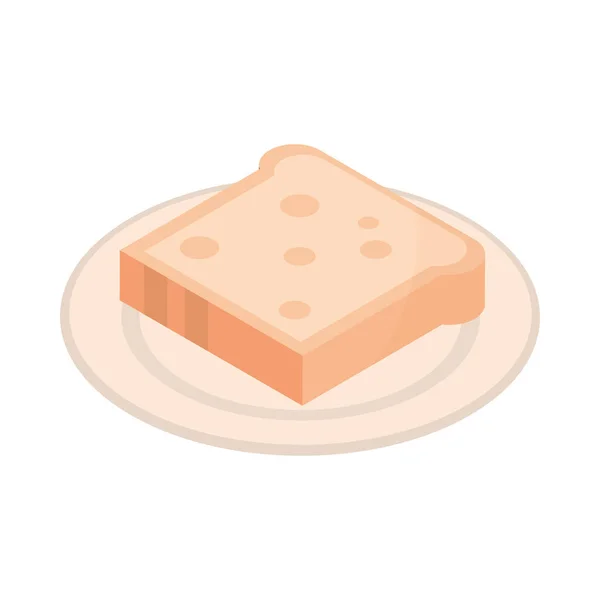 Slice bread in plate breakfast icon white background — Stock Vector