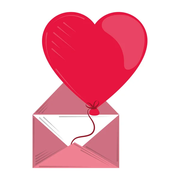 Valentines day, balloon shaped heart and envelope romantic design — Stok Vektör