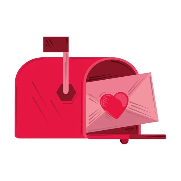 Valentines day, mailbox with envelope message romantic design — ストックベクタ