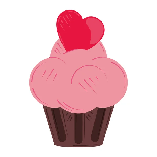 Valentines day, sweet cupcake with heart romantic design — Stock Vector