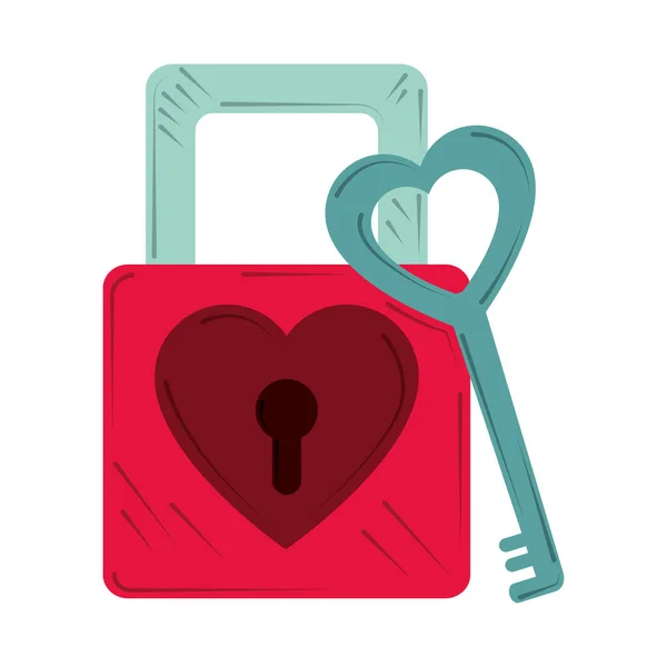 Valentines day, padlock with key love romantic design — Image vectorielle