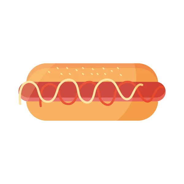 Menú de comida rápida hot dog en icono plano de dibujos animados — Vector de stock