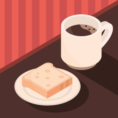 Tabakta kahve fincanı ve ekmek demleme ikonu