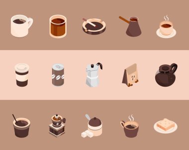 alternatif kahve demleme yöntemleri izometrik simgeler