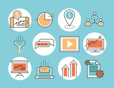 dijital pazarlama stratejisi tanıtımı çevrimiçi set simgeleri satırı ve doldur