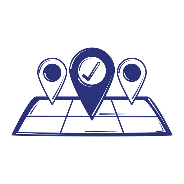 Redes sociales GPS navegación ubicación puntero línea azul estilo de relleno — Vector de stock