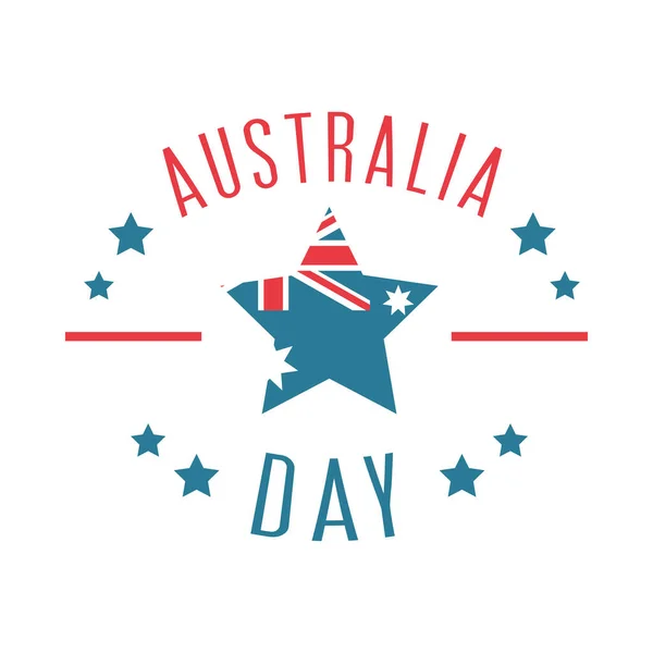 Australia day, lettering and flag in star card — Stockvector