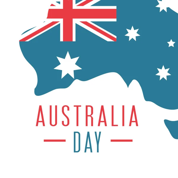 Australia day, flag in map lettering white background card — Image vectorielle