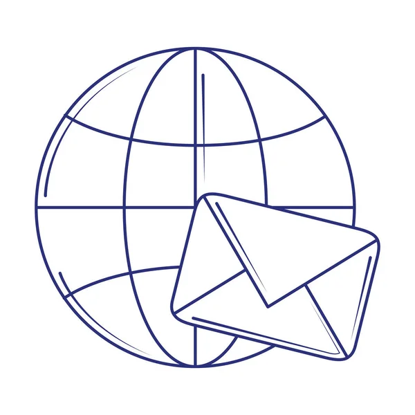 Redes sociales mundo correo electrónico comunicación línea azul estilo de relleno — Archivo Imágenes Vectoriales